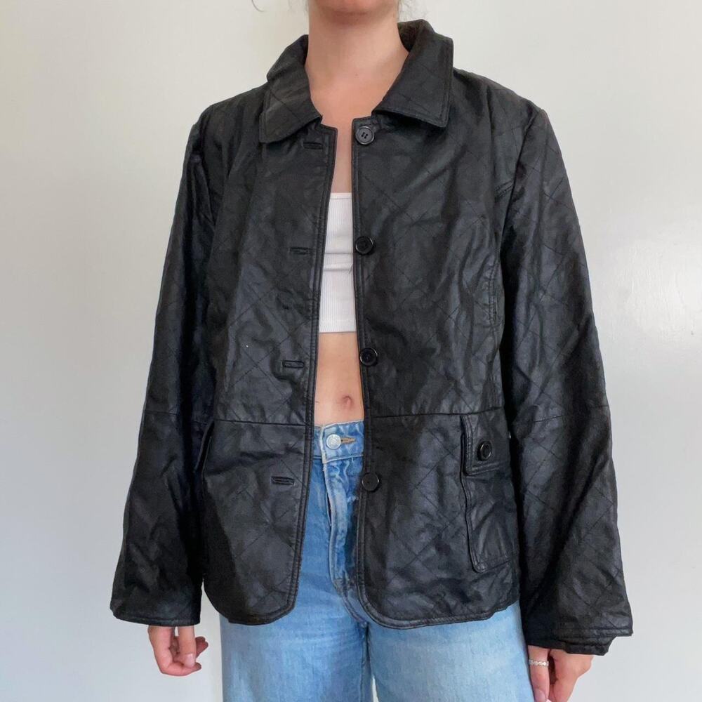 Vintage black patchwork leather jacket - image 1